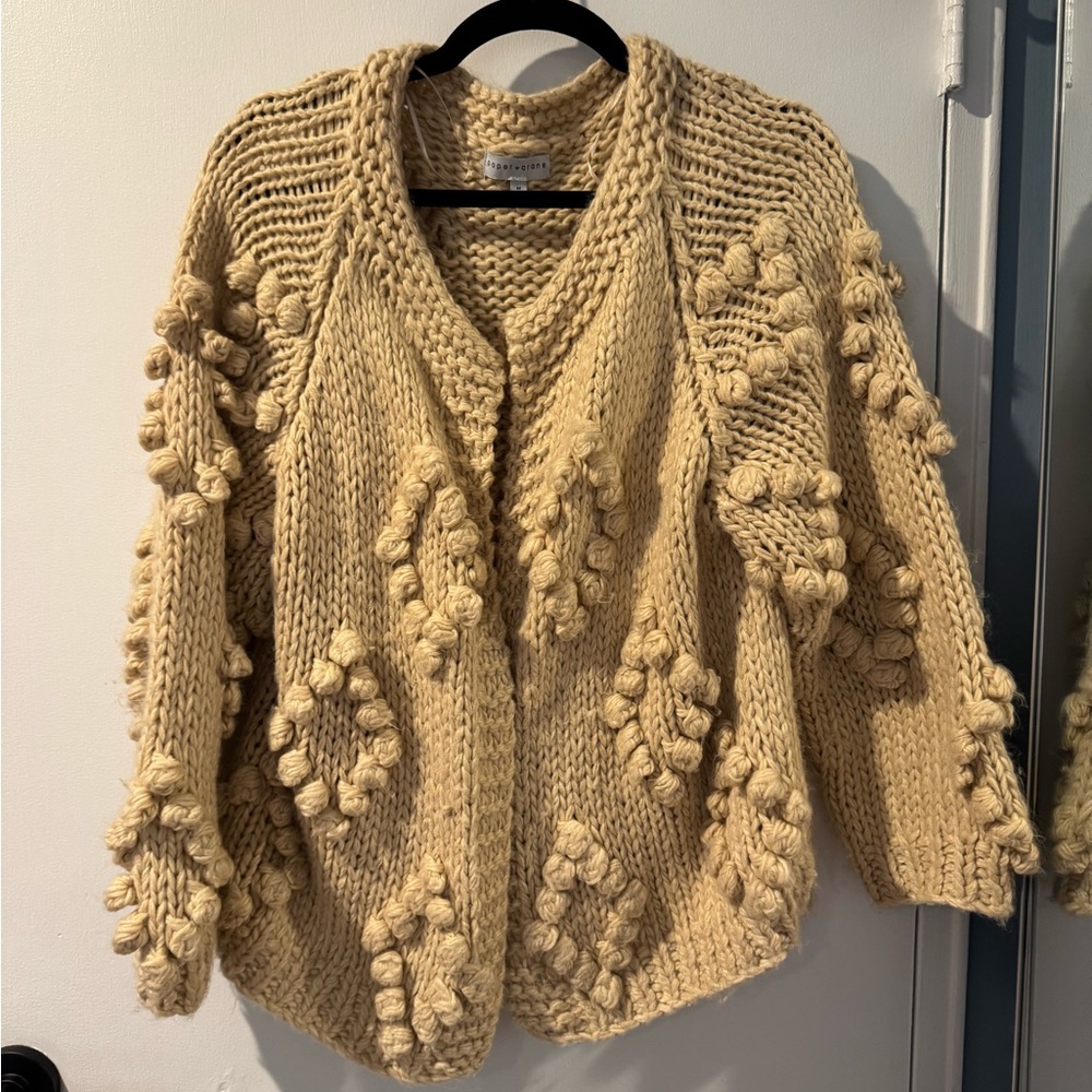 Paper Crane Chunky Knit Cardigan in Cream